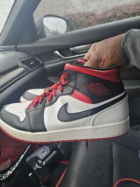 Jordan Mid-Top Sneakers in Black, White & Red
